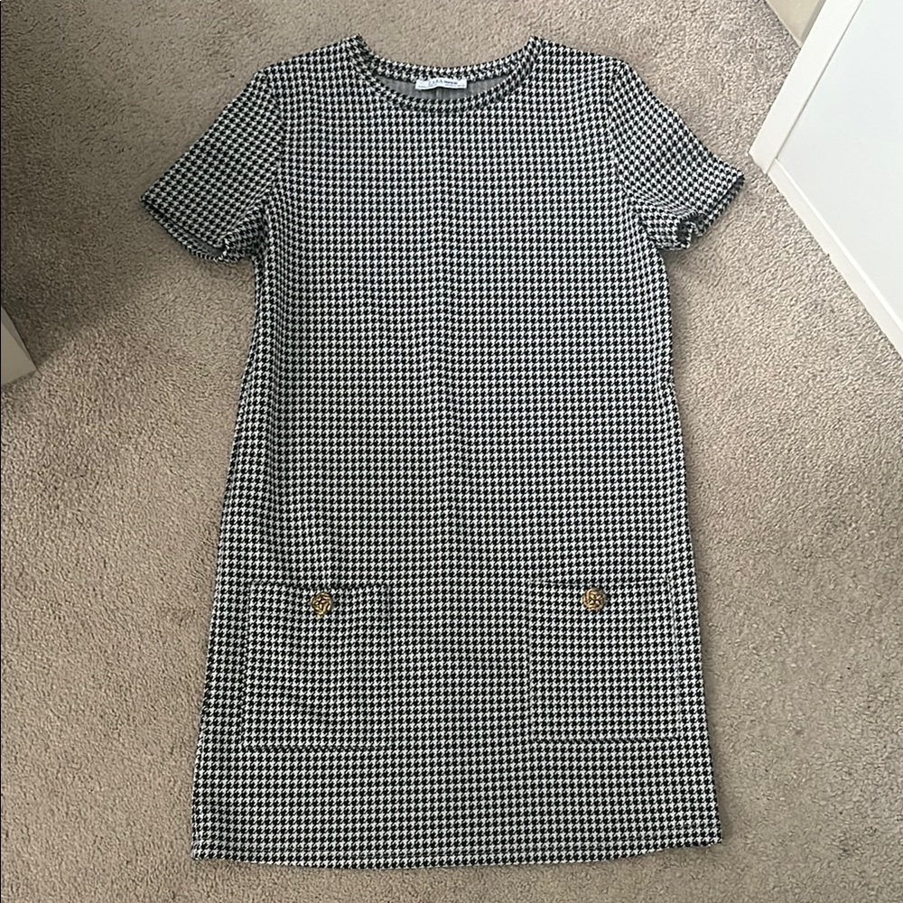 Zara Black and White Houndstooth Dress
